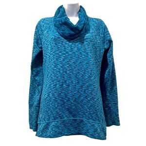 Athleta Cowl Neck Turquoise Heathered Fitted Sweatshirt | Size Small